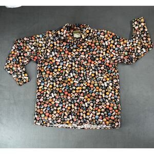 Vintage 1990s‎ Esprit Allover Colorful Beads Photo Print Button Down S/M